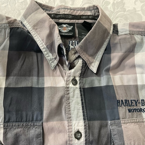 Harley Davidson Genuine Short Sleeve Cotton Button Down Shirt Gray Size Large - Picture 9 of 10